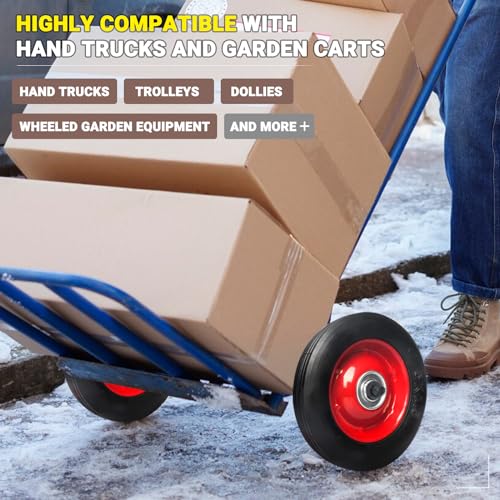 (2-Pack) AR-PRO 6?? x 1.5?? Flat Free Solid Rubber Wheel Assemblies - Replacement Hand Truck Wheels with Ball Bearings and 5/8?? Bore Hole Diameter - Heavy-Duty Solid Rubber Wheels 132 lbs Load Capacity