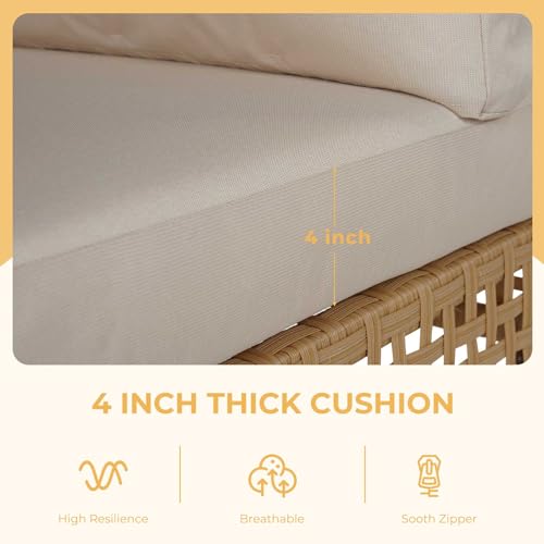 Grand patio 7-Piece Wicker Patio Furniture Set, Boho Outdoor Conversation Set Sectional Sofa with Water Resistant Thick Cushions and Coffee Table, Cream