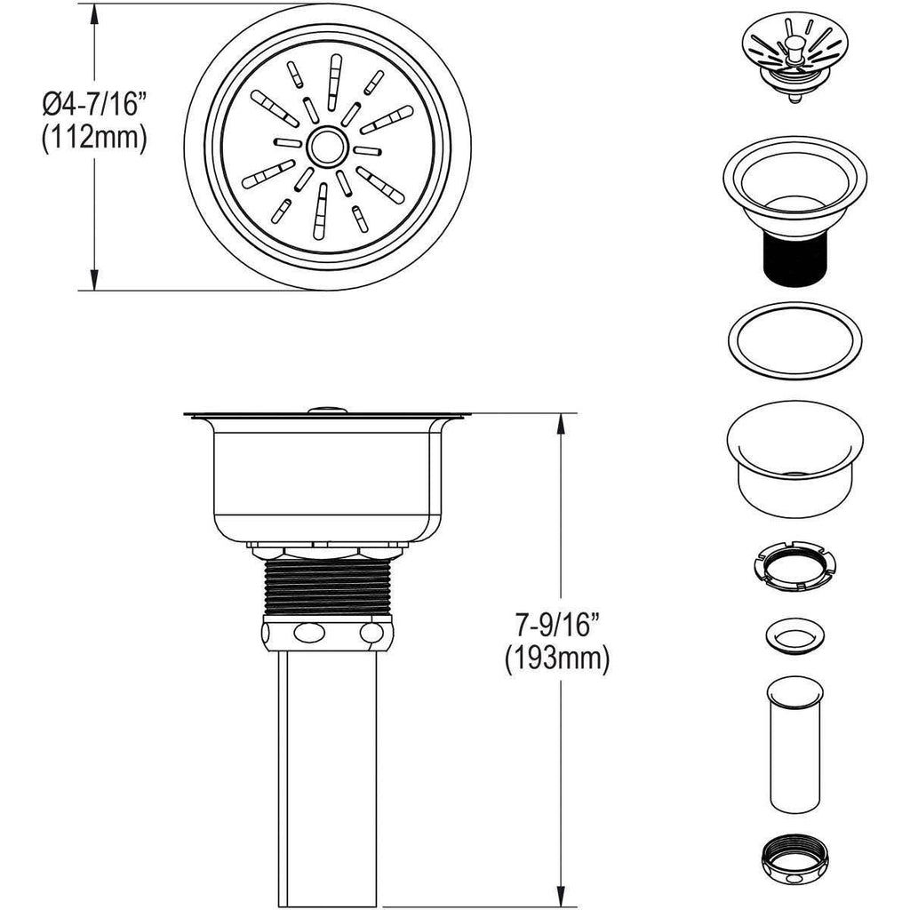 Elkay LK99 Deluxe 3.5x22 Drain Type 304 Stainless Steel Rubber STRAINER Basket (2 Pack)