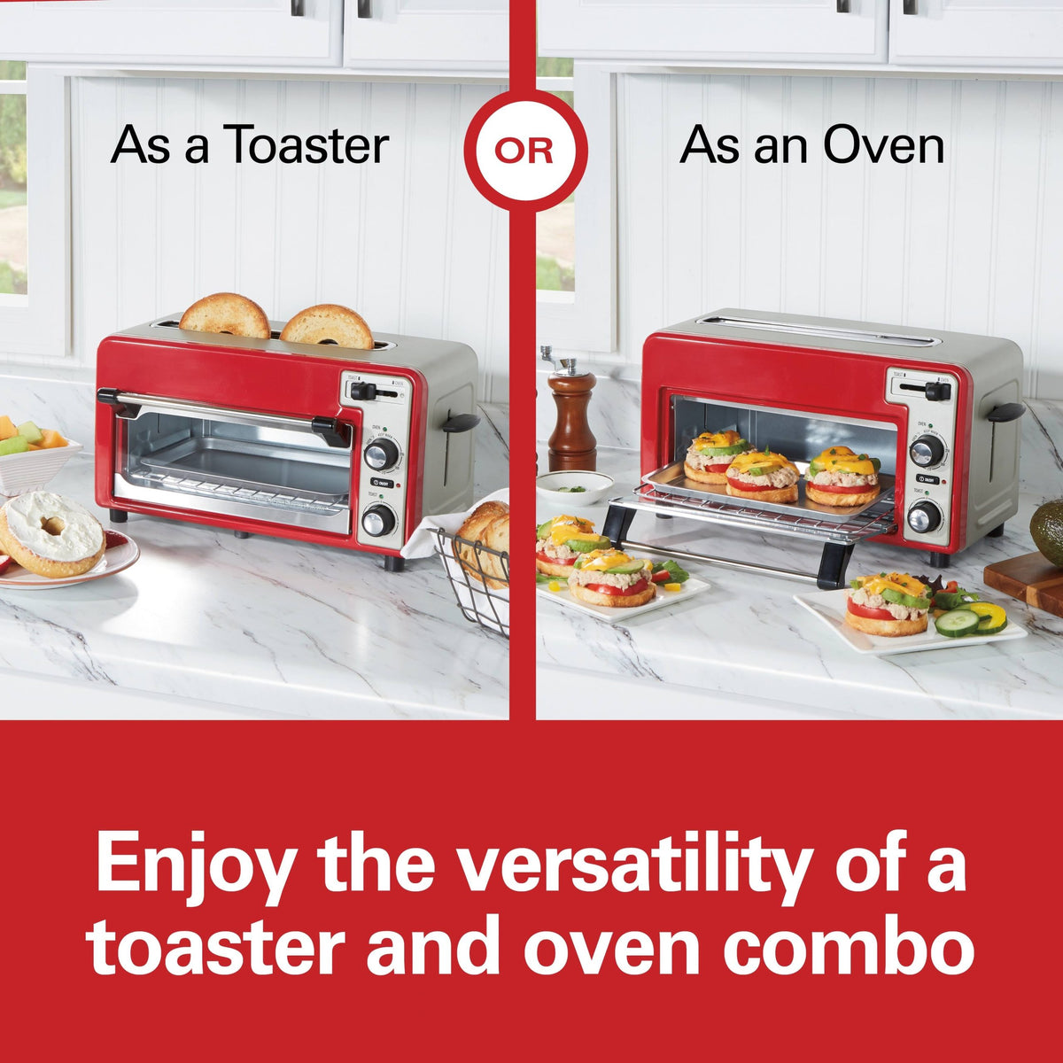 Hamilton Beach - Toastation 2-Slice Countertop Toaster and Toaster Oven - Red 22724