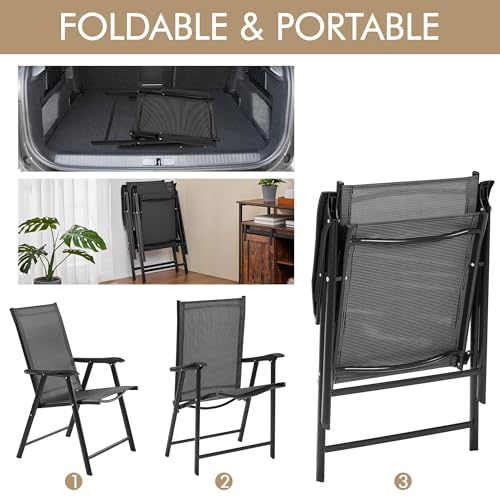 Yaheetech Patio Dining Chairs Set of 4 with Armrests, Outdoor Folding Chairs with Metal Frame and Backrest for Lawn, Garden, Yard and Poolside, Black