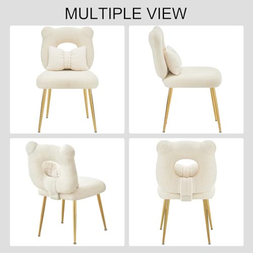 Furnimart Cute Vanity Chair, Bear Shape Makeup Chair with Backrest Pillow, Comfy Accent Chair Desk Chair Teddy fabric with Golden Metal Legs for Living Room/Dressing Room/Home Office Green