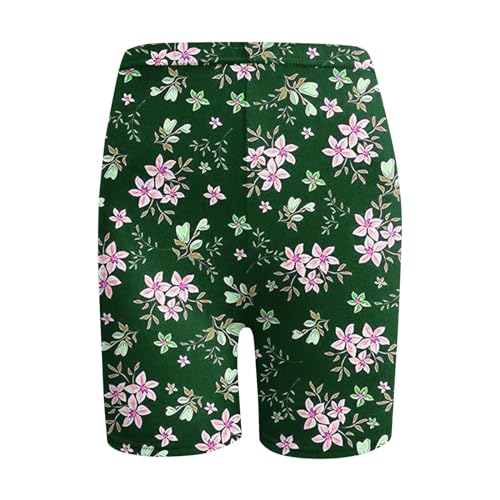 Women Workout Yoga Shorts High Waist 8 Biker No Front Seam Cream Floral Print Athletic Shorts Bike Short with Pockets