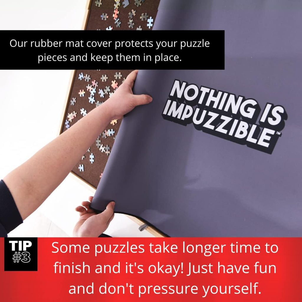 Large Wooden Puzzle Table Fits 1500 Pieces, Portable Jigsaw Puzzle Board with Four Non Slip Drawers, Adjustable and Foldable Legs, Protective Rubber Mat Cover - by AGREATLIFE