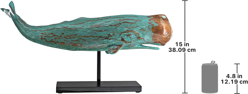 Design Toscano SD1120725 Folk Art Faux Wood Whale Statue on Display Stand, 30 Inch, Blue