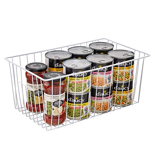 Freezer Wire Baskets, Kitchen Storage Organizer Bins for Chest and Upright Freezer, Refrigerator Dividers Containers with Handles - Pearl White (3)