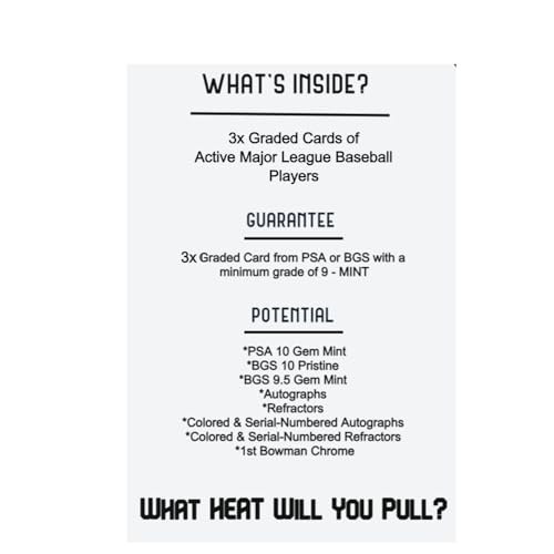 Three Graded Baseball Cards Gift Box: MLB Edition ??Three Premium PSA/BGS Graded 10, 9.5 or 9 Cards ??Potential Rookie Autographs & Numbered RC Refractors??Gift for Baseball Fans??by Slabs of Heat