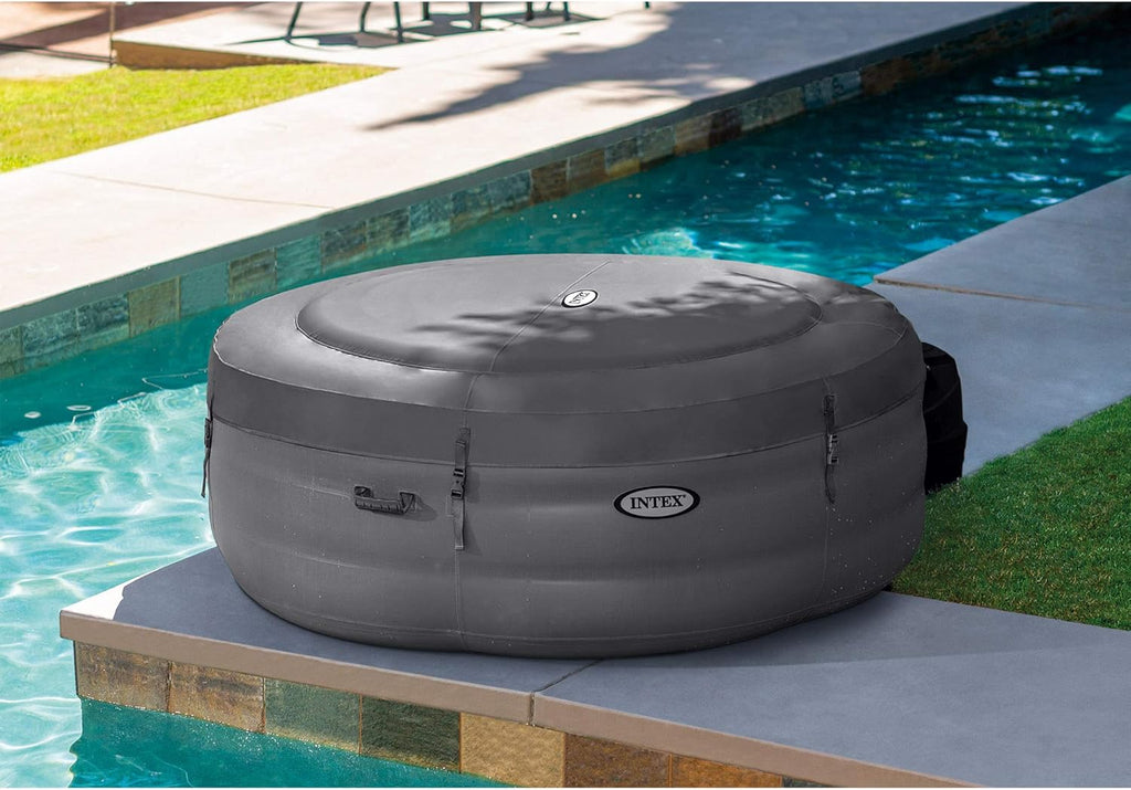 Intex 28481E Simple Spa 77in x 26in 4-Person Outdoor Portable Inflatable Round Heated Hot Tub Spa with 100 Bubble Jets, Filter Pump, and Cover, Gray