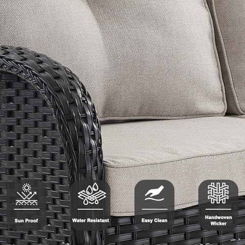 Patio Wicker Chairs Swivel Rocker - Outdoor Swivel Rocking Chairs Set of 2 with Rattan Side Table, Patio Swivel Glider Chair 3 Piece Patio Furniture Sets for Deck Porch Pool Brown/Blue