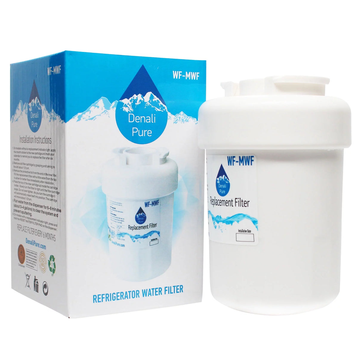 Replacement General Electric GSS22IFPDWW Refrigerator Water Filter - Compatible General Electric MWF, MWFP Fridge Water Filter Cartridge - Denali Pure Brand