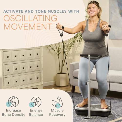 Lifepro TrimLite Vibration Plate Exercise Machine with Handlebars ?C Whole Body Vibration Machine, Ideal Lymphatic Drainage Massager ?C 99 Speed Levels, Bluetooth Speaker, Resistance Bands & Remote