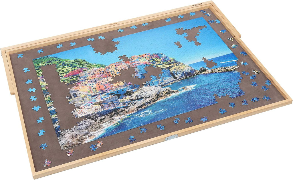 Lavievert Adjustable Wooden Puzzle Board Easel, Portable Tilting Puzzle Table with Non-Slip Flannelette Work Surface for Puzzles Up to 1,500 Pieces