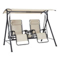 Mainstays Zero-Gravity Steel Porch Swing - Beige/Black, Size: 90.55 inch x 58.27 inch x 72.44 inch