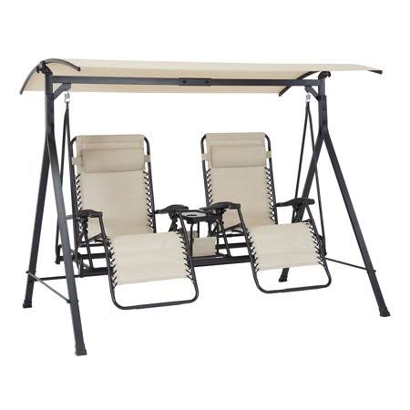 Mainstays Zero-Gravity Steel Porch Swing - Beige/Black, Size: 90.55 inch x 58.27 inch x 72.44 inch