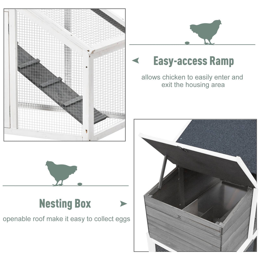 PawHut 69x22 Outdoor Wooden Chicken Coop Hen House with Nesting Box and Run - White