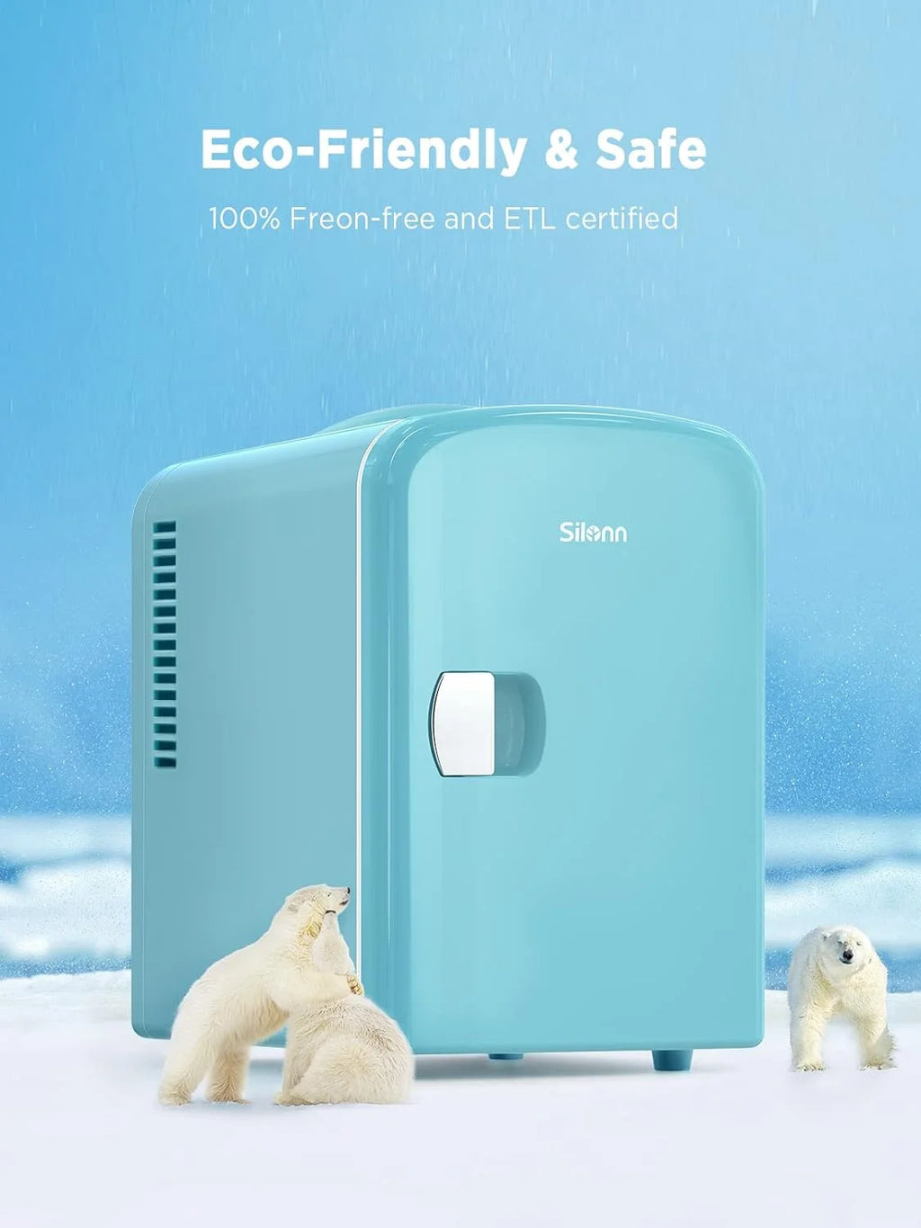 Silonn Mini Fridge, Portable Skin Care Fridge, 4 L/6 Can Cooler and Warmer Small Refrigerator with Eco Friendly for Home, Office, Car and College Dorm Room, Compact Refrigerator and Teal (SLRE01G1)