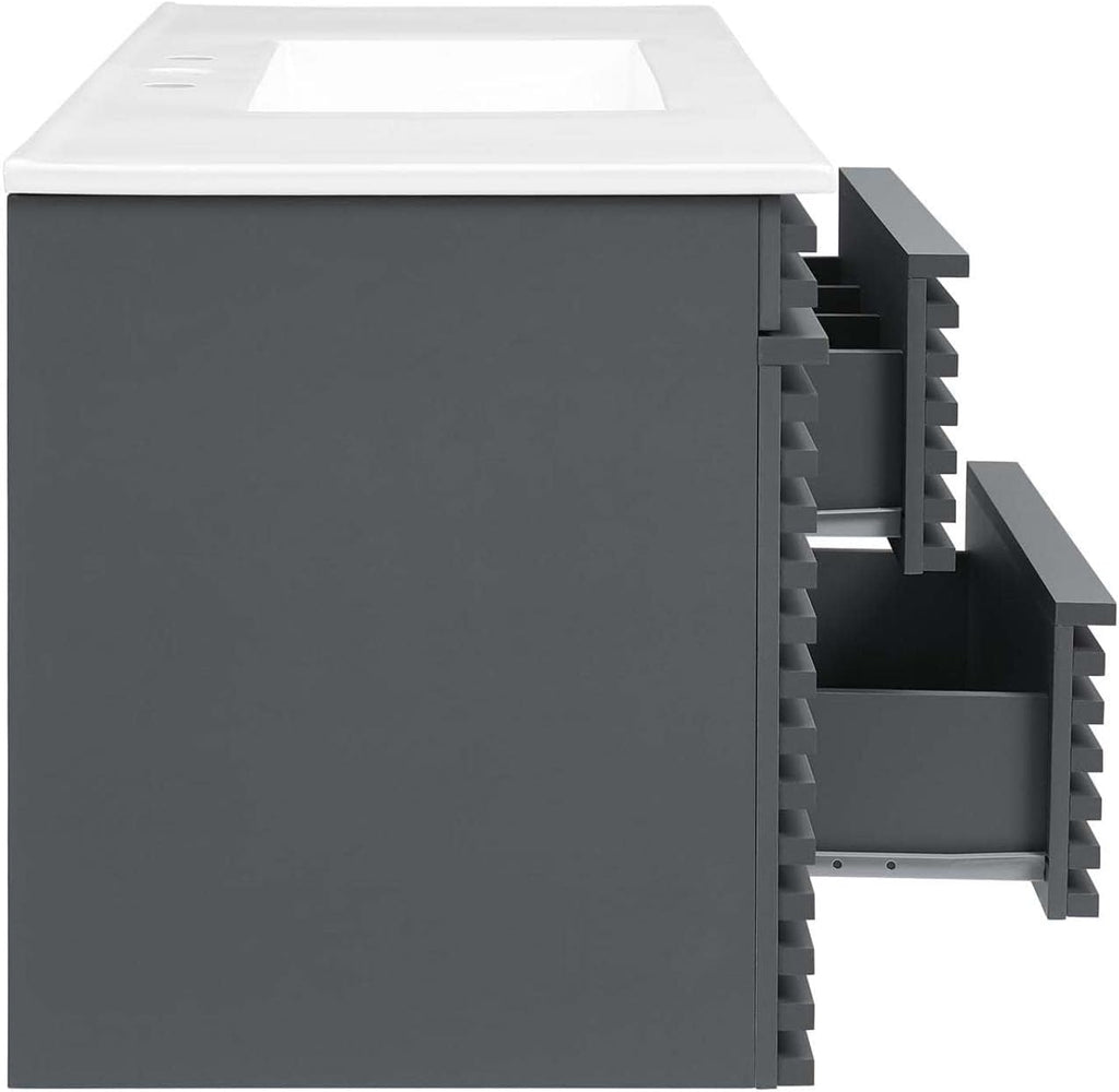Modway Render 48 MDF and Particleboard Wall-Mount Bathroom Vanity - Gray/White