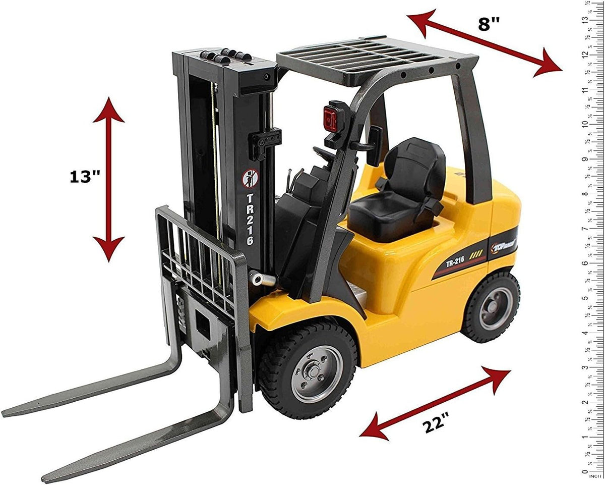 Top Race Jumbo Remote Control Forklift 13 Inch Tall, 8 Channel Full Functional Professional RC Forklift Construction Toys, High Powered Motors, 1:10 Scale - Heavy Metal - (TR-216)