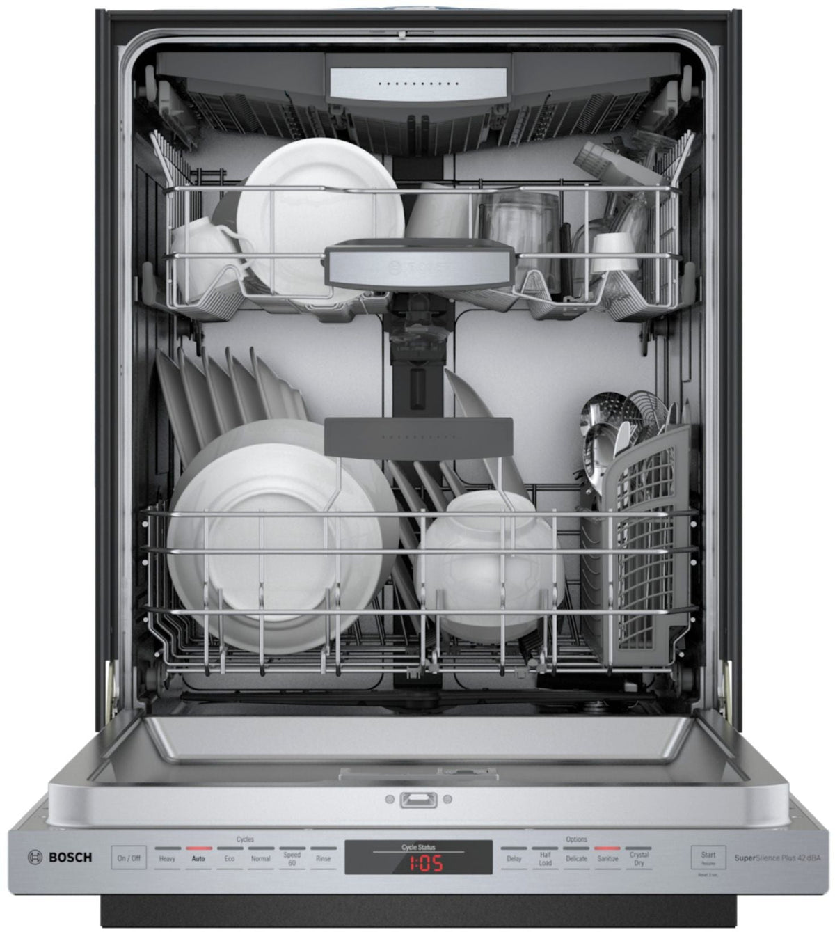 Bosch - 800 Series 24 Top Control Built-In Dishwasher with CrystalDry, Stainless Steel Tub, 3rd Rack, 42 dBa - Stainless steel