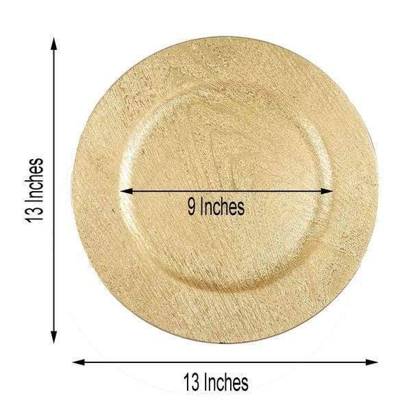 Balsacircle 24 Pcs 13 in Gold Wooden Textured Round Charger Plates - Dinner Party Wedding Supplies for All Holidays