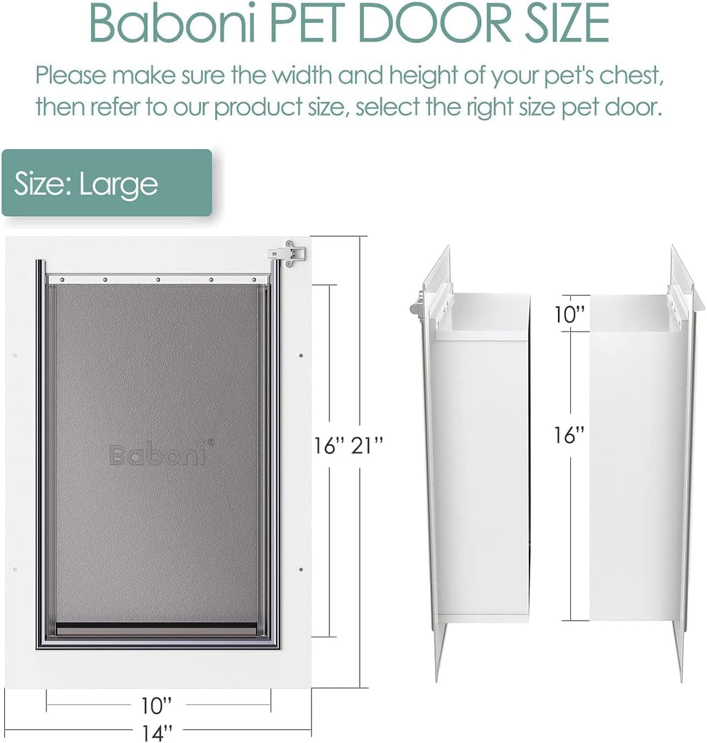 Baboni Pet Door for Wall, Steel Frame and Telescoping Tunnel, Aluminum Lock, Double Flap Dog Door and Cat Door, Strong and Durable (Pets Up to 100 Lb) -Large