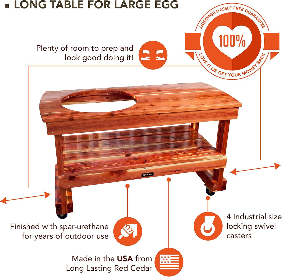 JJGeorge Big Green Egg Table (Long Table for Large Egg) Table Cover Included