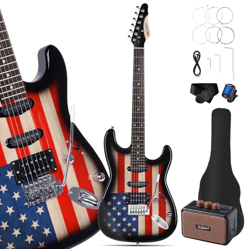 Leo Jaymz 39 Full Size ST Style Electric Guitar Starter Kit with SSH Pickup, 5W Portable Amp, Tuner, Gig Bag, Strap & Accessories (Violet Ocean)