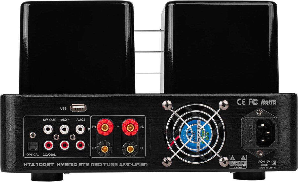 Dayton Audio HTA100BT Hybrid Stereo Tube Amplifier with Bluetooth USB Aux Phono in Sub Out 100W