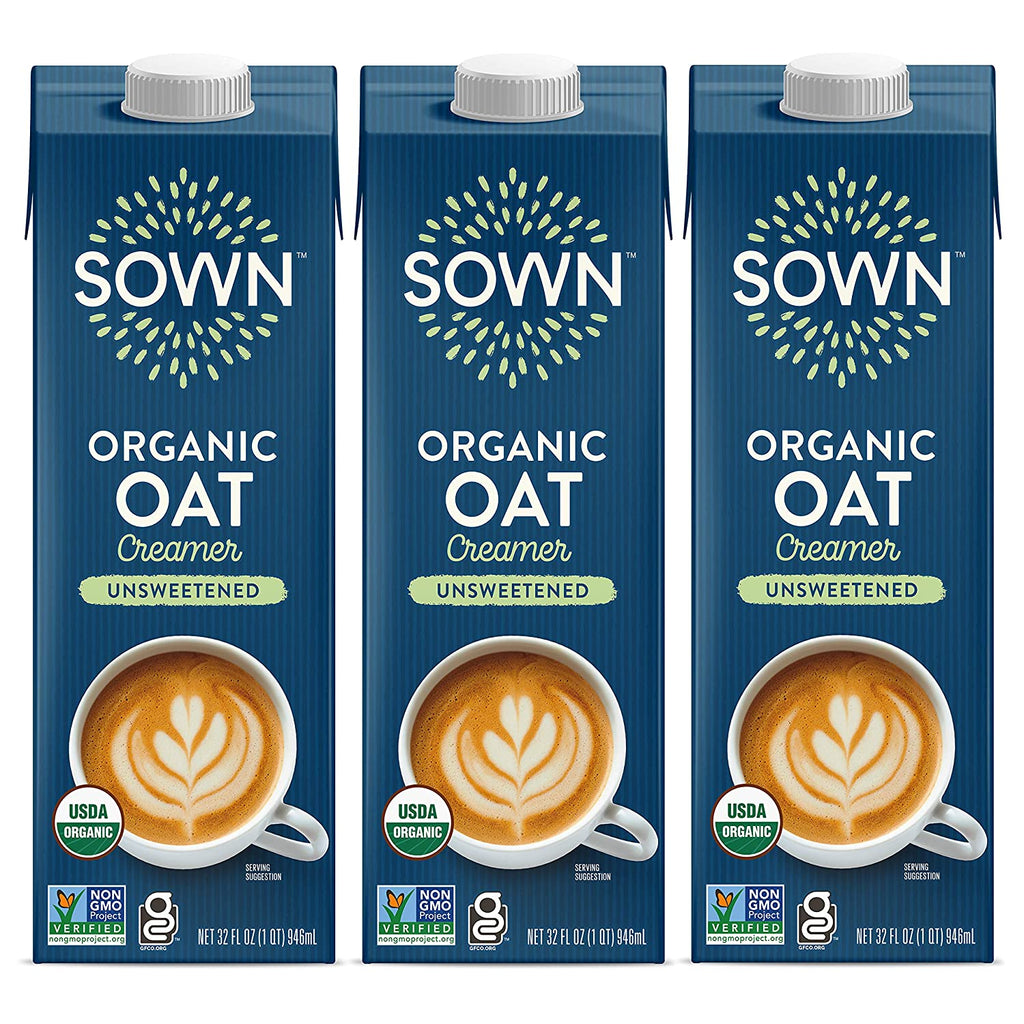 SOWN Organic Oat Creamer Unsweetened - Barista Oat Milk Non Dairy Coffee Creamer - Plant Based, Dairy-Free, Vegan, 0g Added Sugar, Gluten-Free, Non-GMO, Shelf Stable - 32oz (Pack of 6)