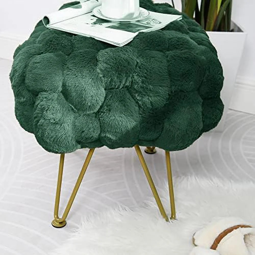 Pink Soft Faux Ottoman Fuzzy Entryway Bench Seat 27x20x19 Sturdy Accent Coffee Table for Living Room Make up Vanity Fluffy Shoe Stool with Golden Legs for Bedroom Closet F
