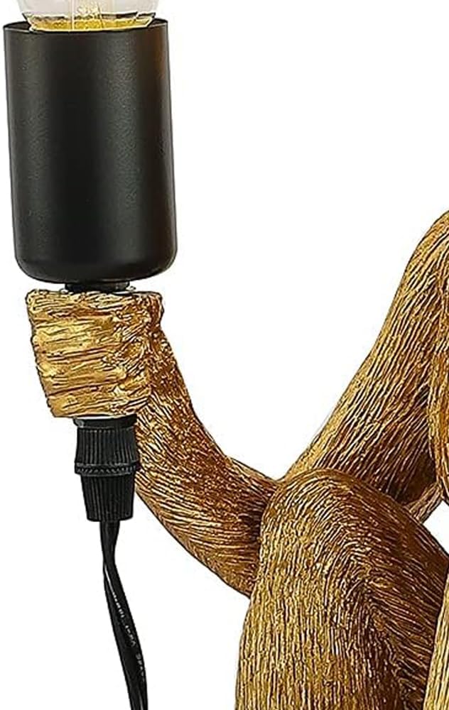 Resin Monkey Table Lamp,Industrial Table Lighting Fixture Vintage Resin Unique Sitting Monkey Table Lamp for Dining Living Room Bedroom Bar Cafe Decorative Hanging Lamp,Golden