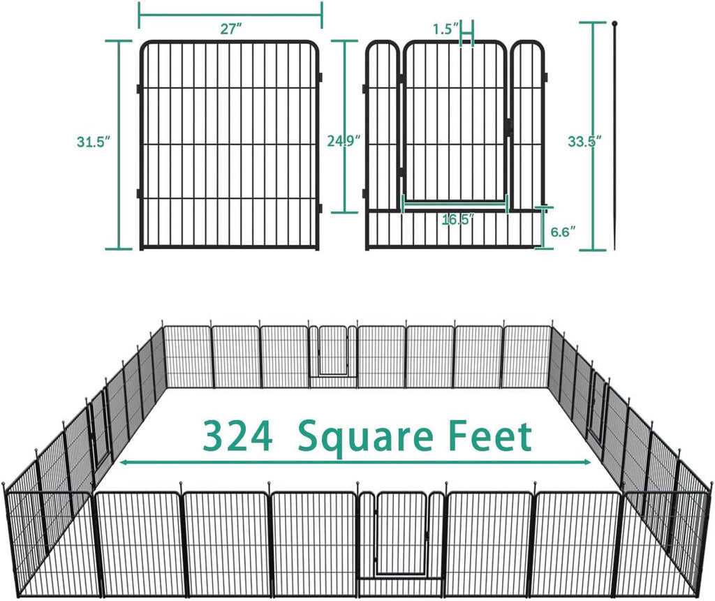 FXW Dog Pen Playpen, 8/32 Panels Pet Fence Playpen Gate Cage Kennel Indoor Outdoor Yard RV Camping for Puppies Small/Medium/Large Dogs, 32 Height