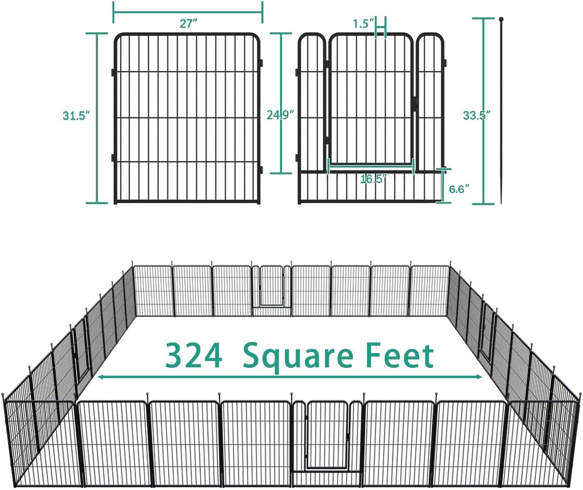 FXW Dog Pen Playpen, 8/32 Panels Pet Fence Playpen Gate Cage Kennel Indoor Outdoor Yard RV Camping for Puppies Small/Medium/Large Dogs, 32 Height
