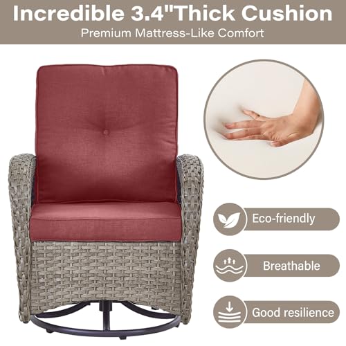 Patio Wicker Chairs Swivel Rocker - Outdoor Swivel Rocking Chairs Set of 2 with Rattan Side Table, Patio Swivel Glider Chair 3 Piece Patio Furniture Sets for Deck Porch Pool Brown/Blue
