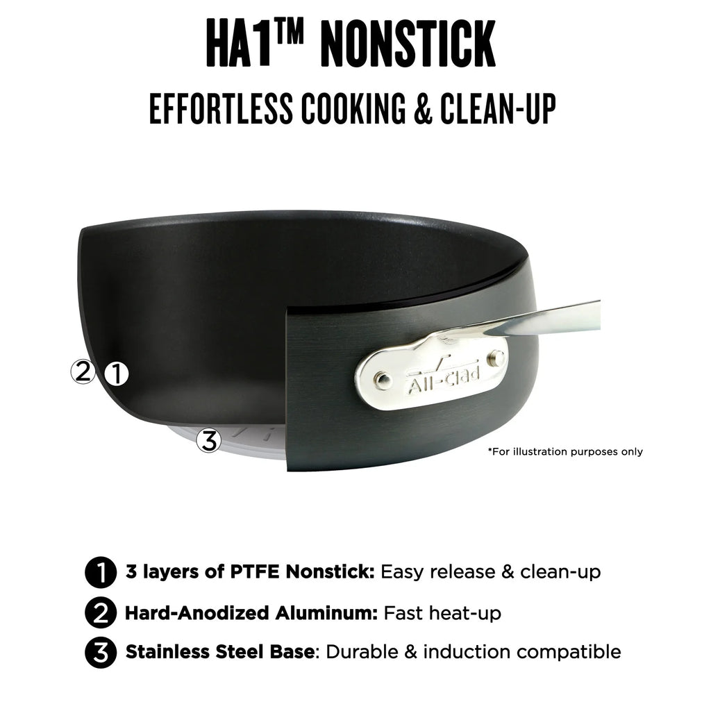 All-Clad E7853364 HA1 Hard Anodized Nonstick Dishwasher Safe PFOA Free Saute Pan Cookware, 4-Quart, Black