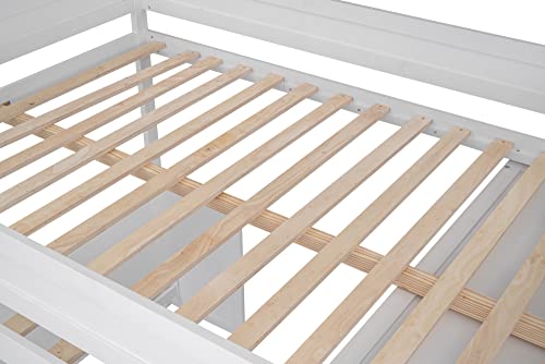 Full Size Loft Bed, Multi-Functional Solid Wood Loft Bed with Wardrobes and 2-Drawer Desk and Storage Cabinet, Modern Full Bed Frame with Built-in Ladder and Safety Guardrails,White