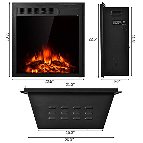 Tangkula 22.5 Inch Electric Fireplace Insert, Freestanding & Recessed Electric Fireplace Heater with Remote Control, Adjustable Heater, 7 Log Hearth Flame Settings for Home Room Indoor (22.5)