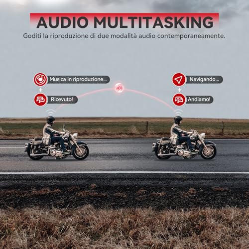 Motorcycle Bluetooth Headset V5.2 with Music Sharing, 2-Way Motorcycle Helmet Bluetooth with IP67 Waterproof, Motorcycle Communication Systems with Hi-FI Speakers for ATV/Snowmobile/Ski, 2 Pack