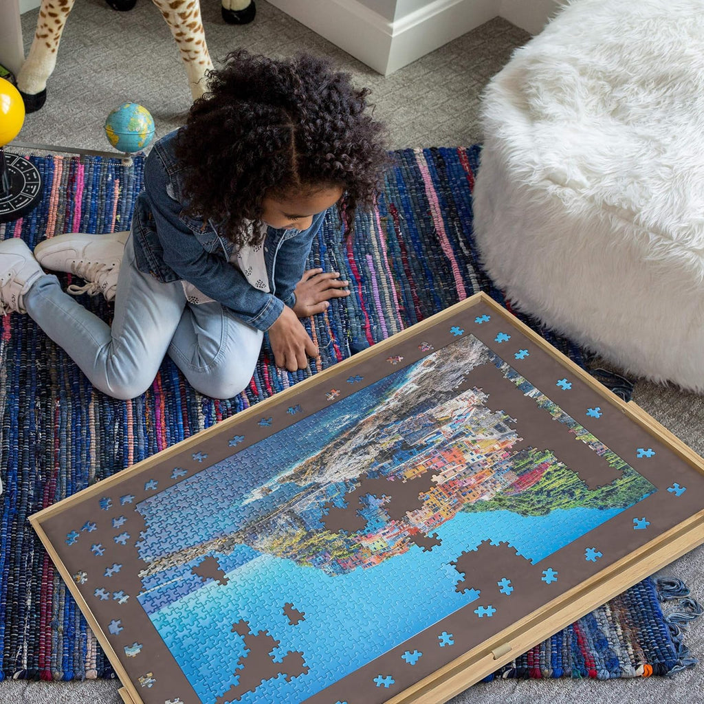 Lavievert Adjustable Wooden Puzzle Board Easel, Portable Tilting Puzzle Table with Non-Slip Flannelette Work Surface for Puzzles Up to 1,500 Pieces