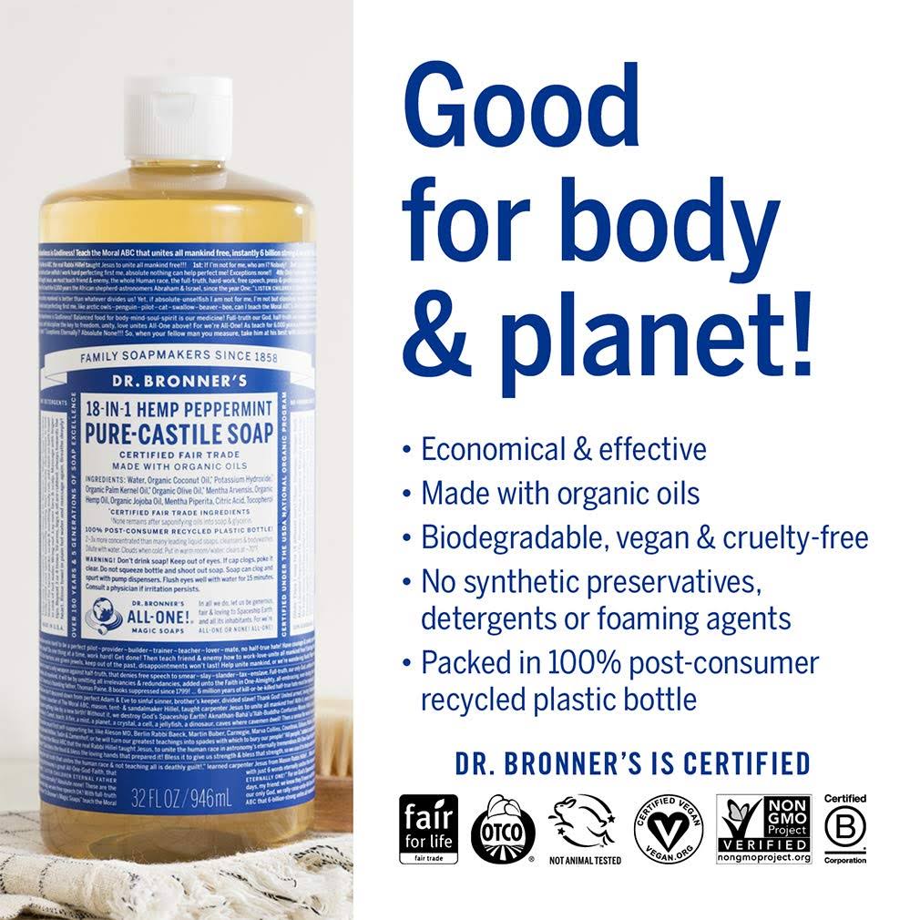Dr. Bronner's Pure-Castile Liquid Soap - Peppermint, 1 Gallon