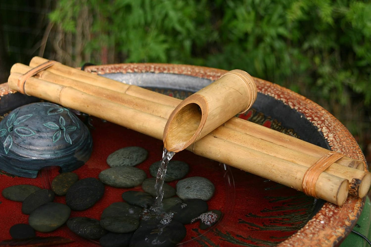 Bamboo Accents Water Fountain & Pump Kit ?C 18 inch, 3 Arm Style Split-Resistant All Natural Bamboo ?C DIY Indoor/Outdoor Zen Garden - Fits 15-30 inch Bowl (not Included)