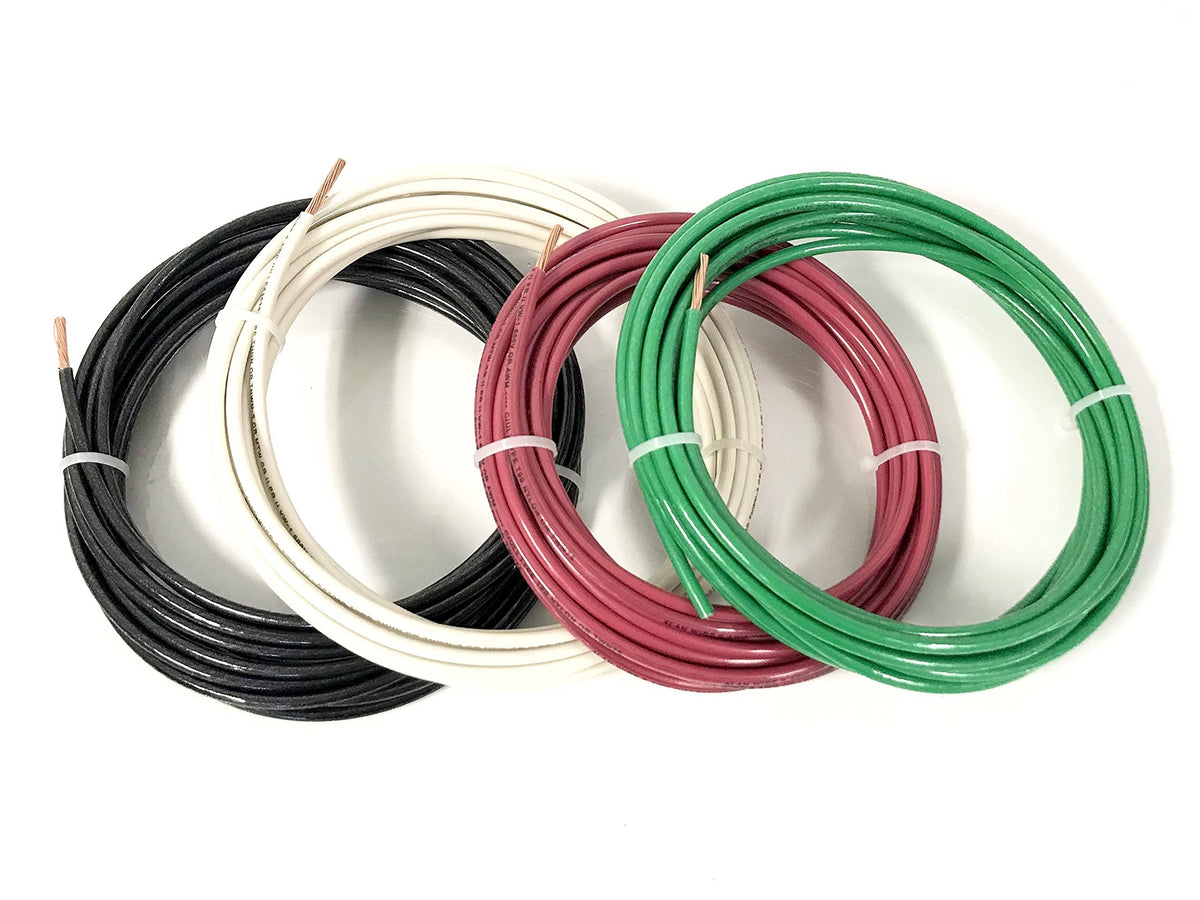 AC/DC Wire and Supply 20′ ea THHN Thwn 6 AWG Gauge - Black - White - Red - + 10 AWG Green Ground Hook Up Building Wire