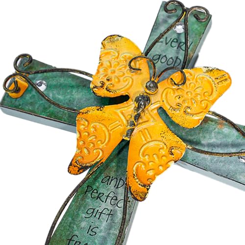 MelinSam Wooden Wall Cross Christians Cross with Antiqued Metal Butterfly and Inspirational Prayer Inscribed Blessed for Church Home Room Decoration Gifts