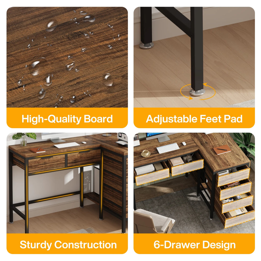 Tribesigns L-Shaped Desk with 6 Drawers, 47 in. Computer Corner Desk with CPU Storage Stand, Home Office Writing Desk Space-Saving Workstation Table