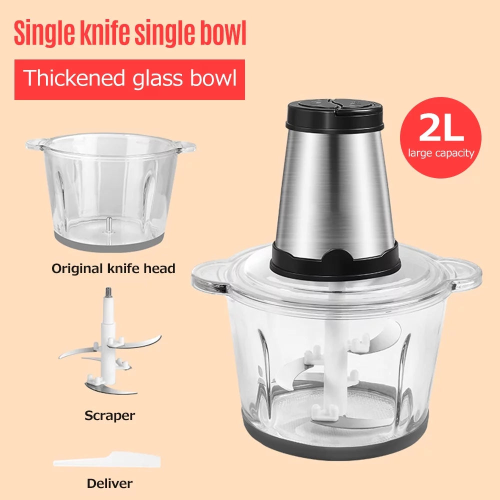 Homgeek Electric Meat Grinder - 2L Large Capacity, Stainless Steel, 2 Speed Settings, 250W High Power - Ideal Kitchen Cooker Blender for Household Use