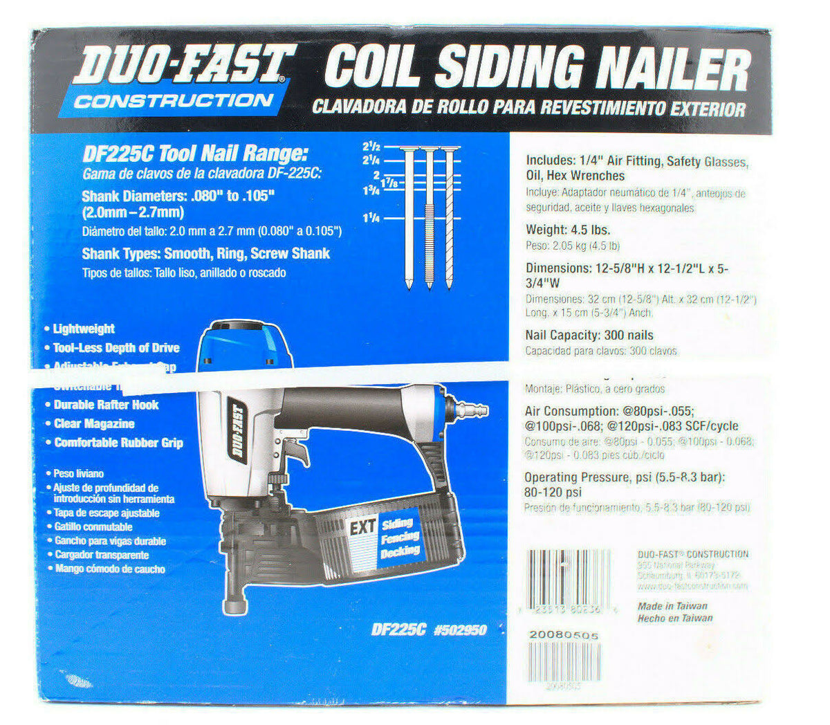 Duo Fast DF225C 0 Degree Coil Siding Nailer