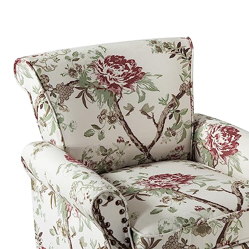 HULALA HOME Modern Wingback Accent Chair with Wood Legs & Removable Cushion, Comfy Upholstered Armchair with Nailhead Trim, Floral Pattern Single Sofa Chair for Living Room Bedroom, Blue