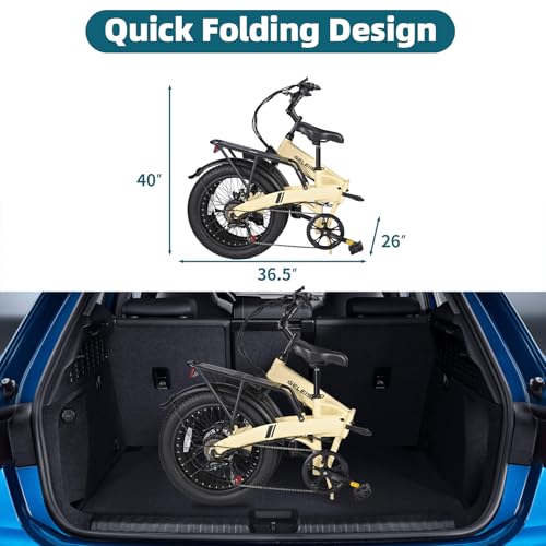 Folding Electric Bike for Adults, 20??3.0 Fat Tire Electric Bicycle, 374.4Wh Battery Ebike, 20MPH Electric Cargo Bike with LCD Color Display & 6 Speed Gears (Fits for 5'0+)