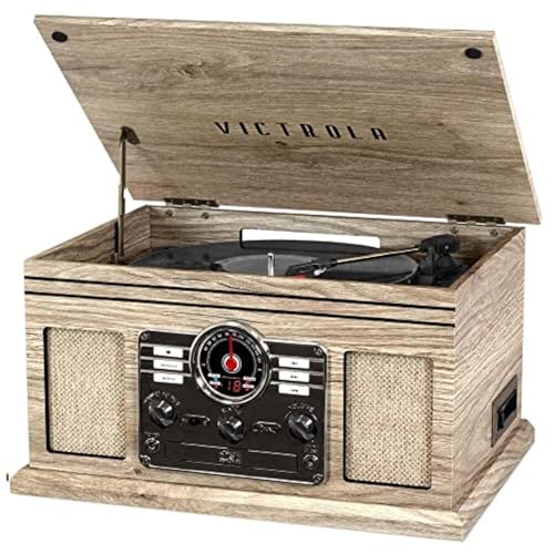 Victrola The Quincy 6-in-1 Bluetooth Record Player & Multimedia Center with Built-in Speakers ?C 3-Speed Turntable, CD & Cassette Player, AM/FM Radio, Wireless Music Streaming (Natural)