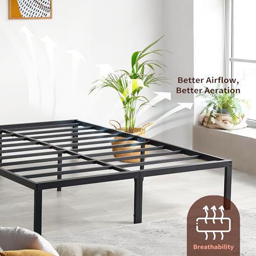 PrimaSleep 18 Inch Tall Heavy Duty Steel Slat Bed Frame/Anti-Slip Support/Easy Assembly Mattress Foundation/No Noise/No Box Spring Needed/Full/Black